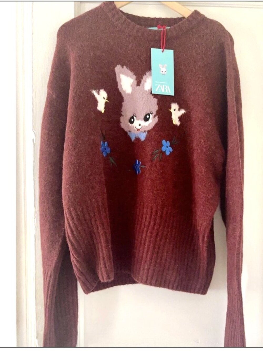 Zara Harry Lambert Intarsia Bunny Rabbit Sweater Unisex Size M Preppy Whimsical